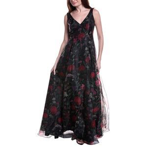 Rene Ruiz Womens Floral Gown, Red